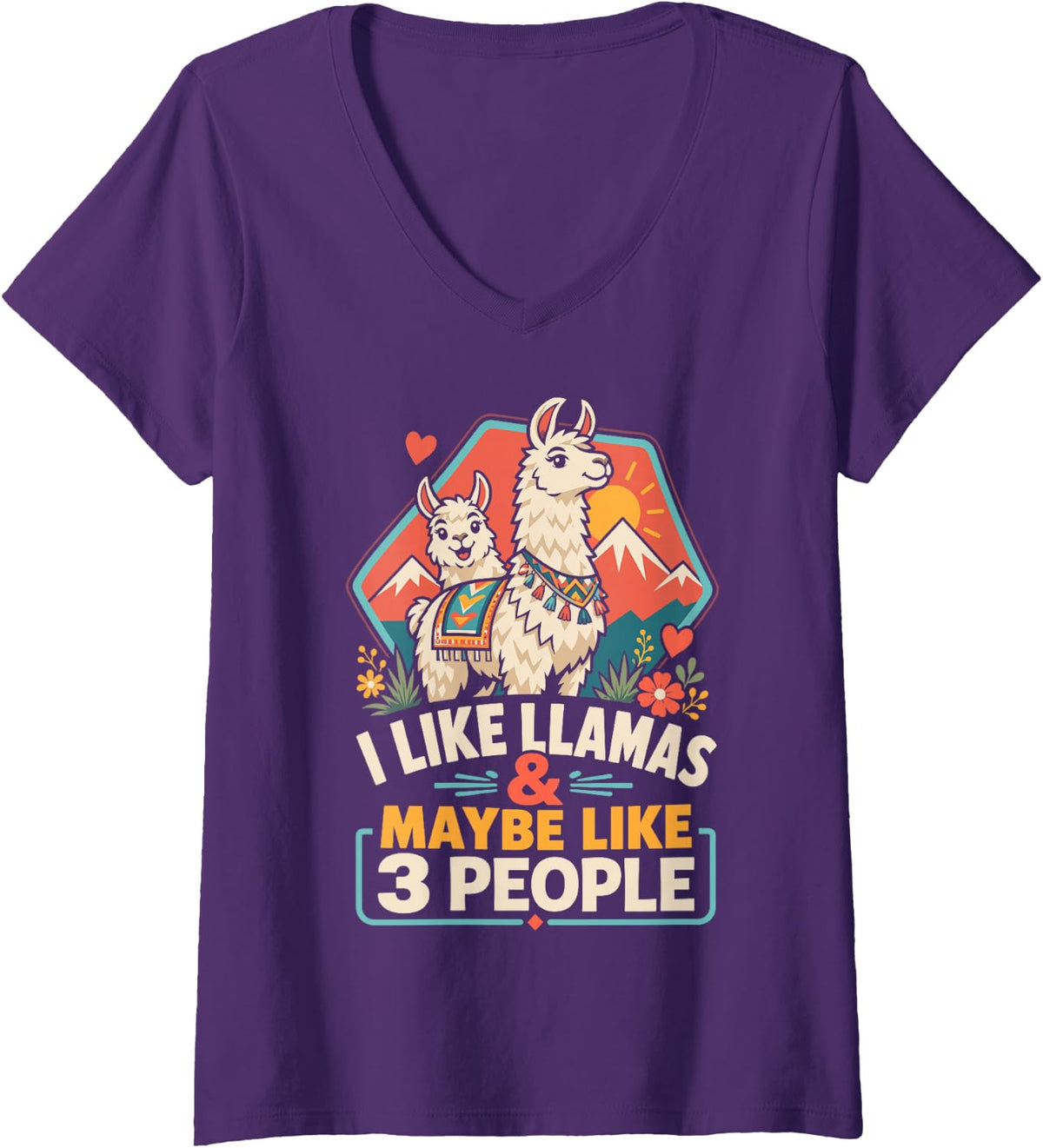 Women's I Like Llamas & Maybe Like 3 People V-Neck T-Shirt - Purple