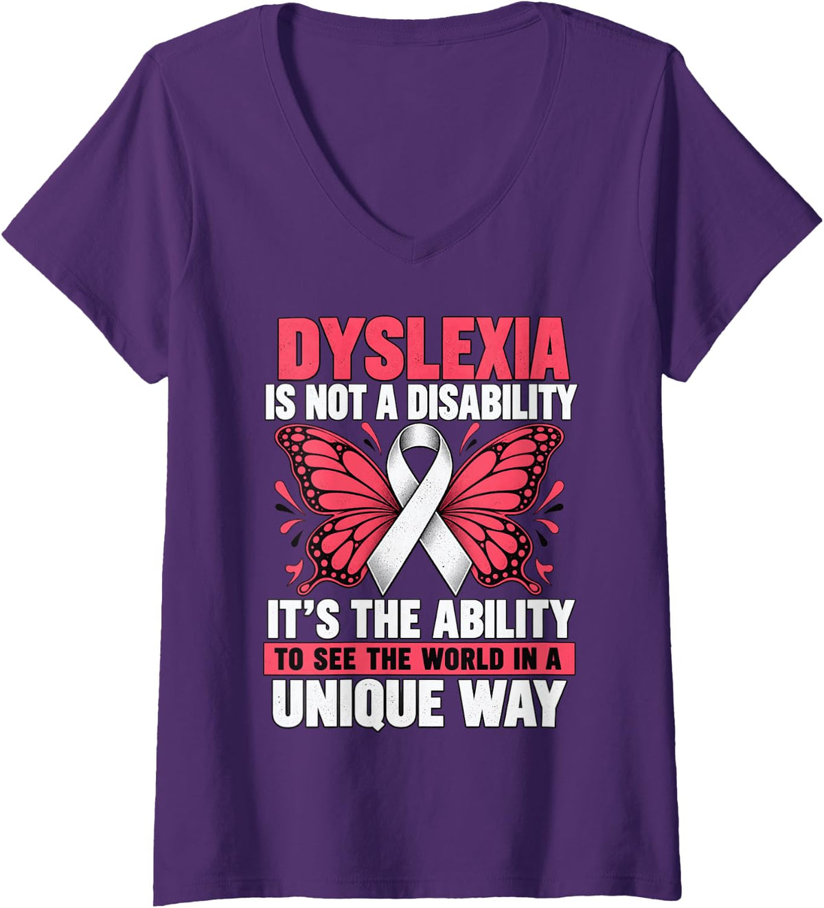 Women's Dyslexia Unique Way Neurodiversity Awareness Men Women Kids. V-Neck T-Shirt - Purple