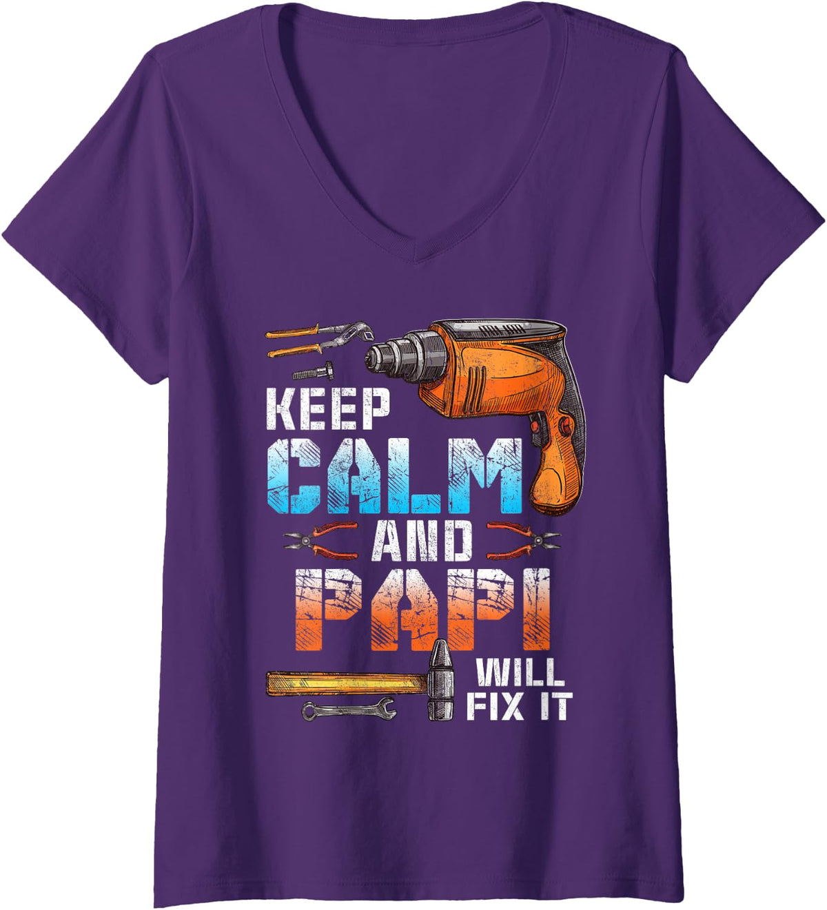 Women's Papi Will fix it Funny Father's Day Men Husband V-Neck T-Shirt - Purple