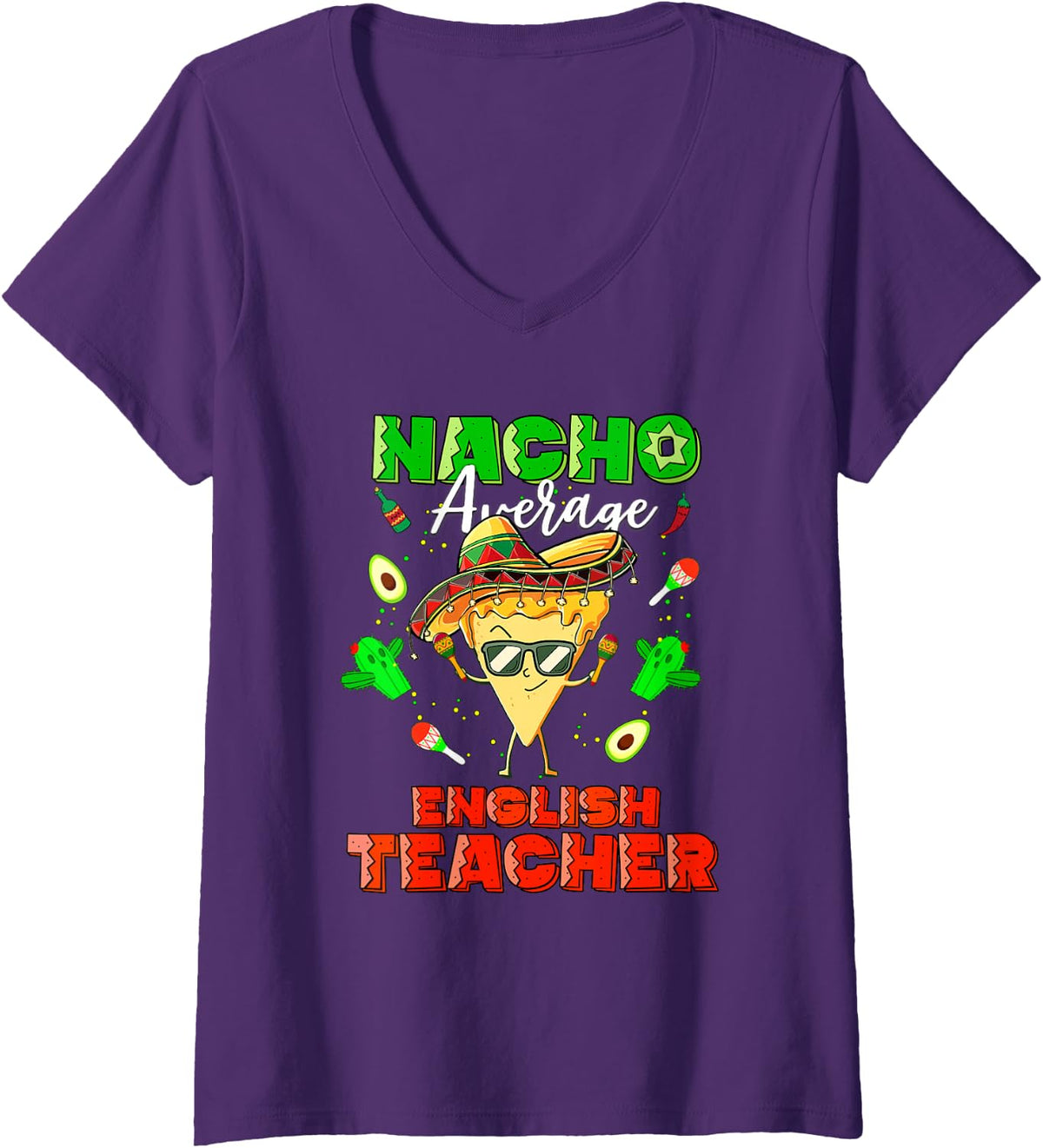 Women's Mexican Nacho Average English Teacher V-Neck T-Shirt - Purple