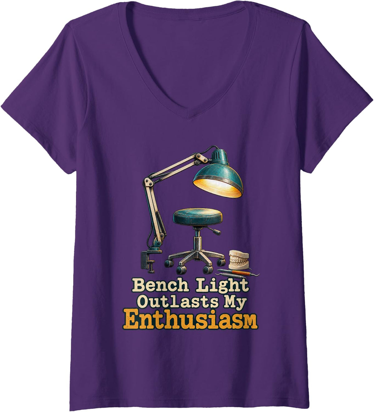 Women's Light Outlasts My Enthusiasm Dental Lab Tech V-Neck T-Shirt - Purple