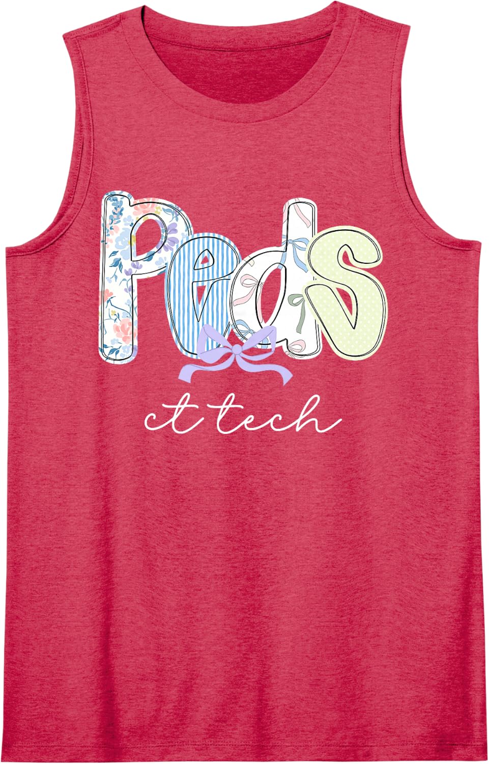 Retro PEDS CT Tech Coquette Bow Pediatric Radiology X-ray Sleeveless Tank Top - Red