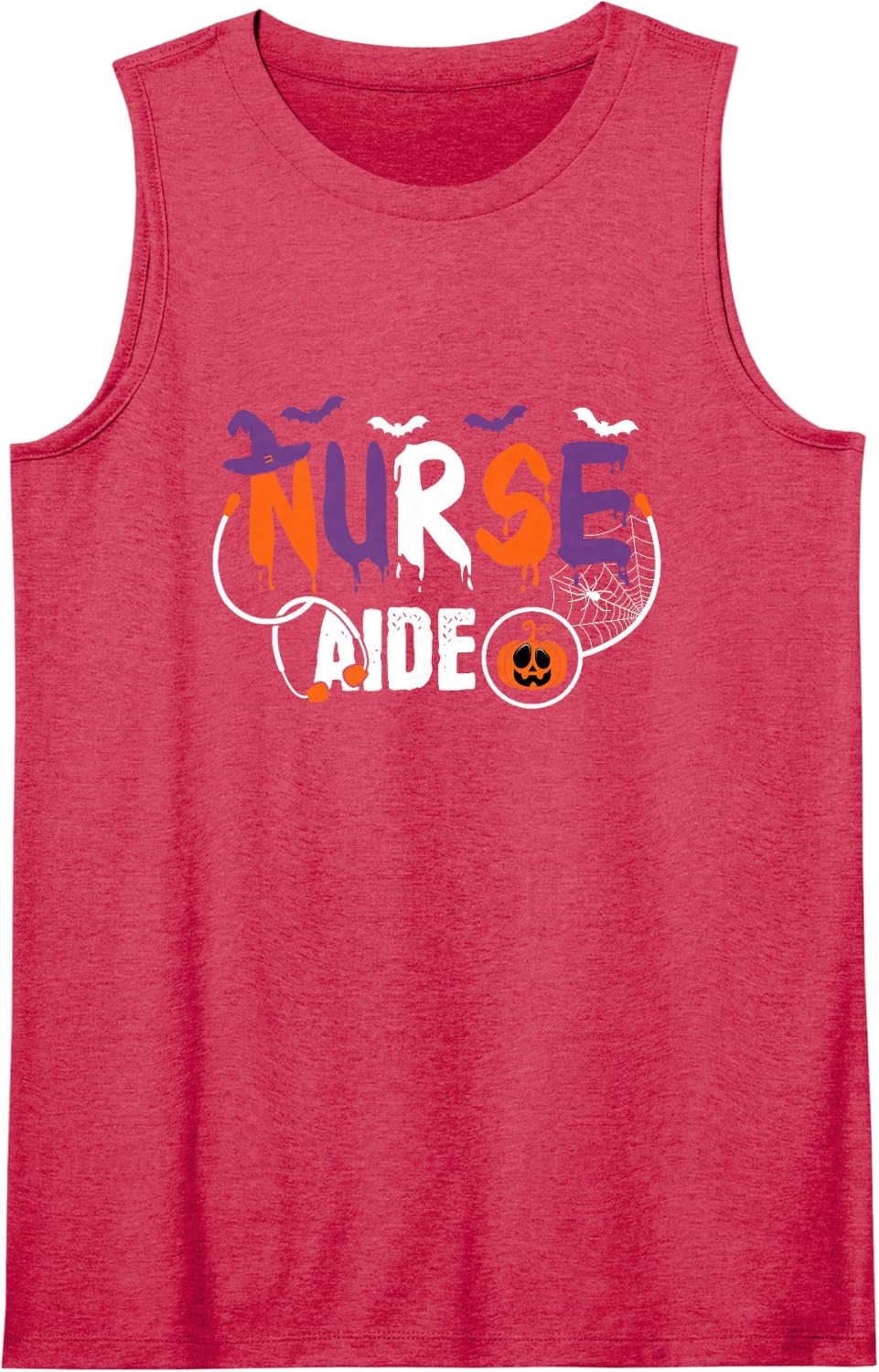 Nurse Aide Halloween Stethoscope Pumpkin Fall for Men Women Sleeveless Tank Top - Red