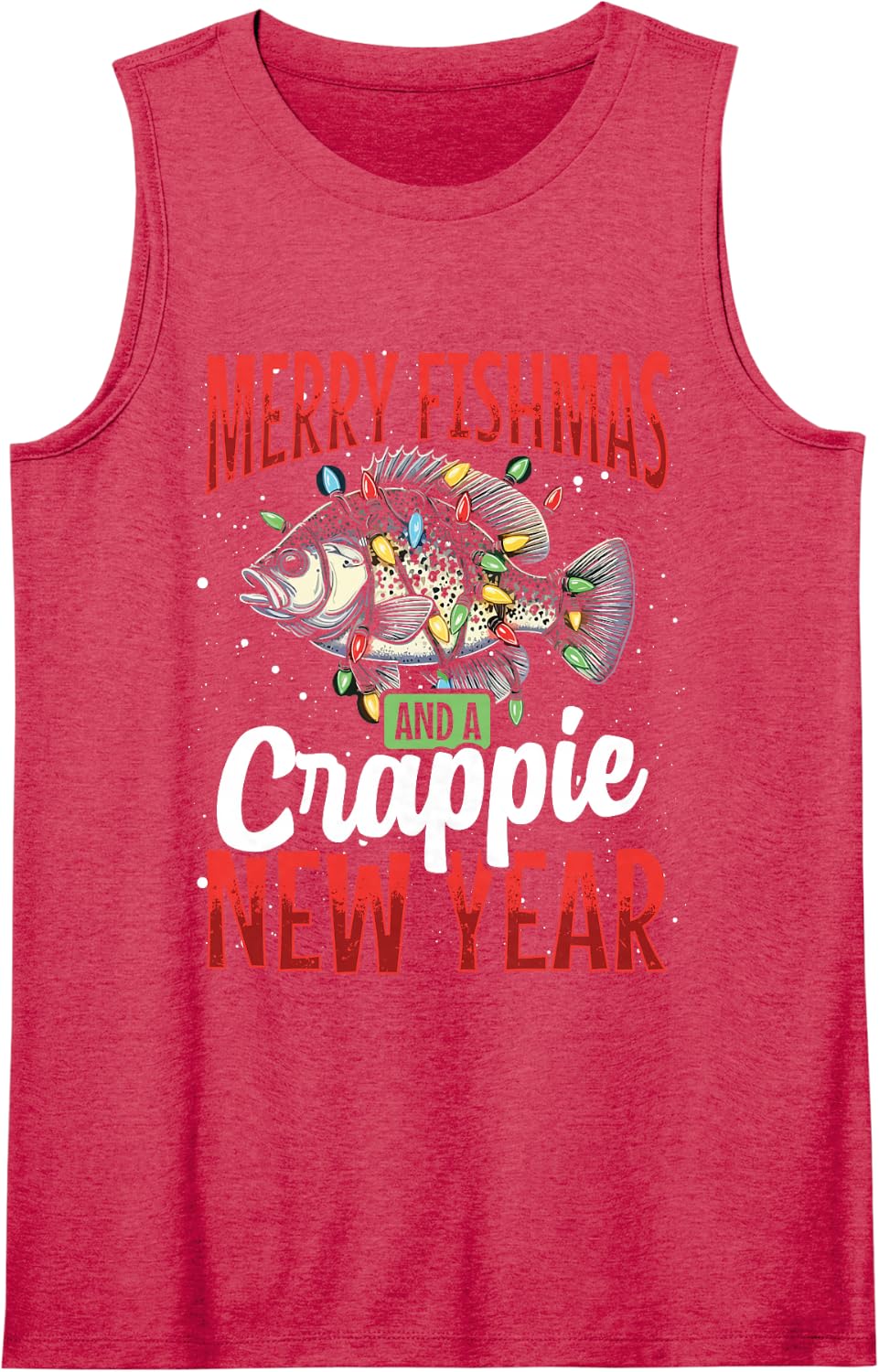 Funny Fishing Holiday Merry Fishmas and A Crappie New Year Sleeveless Tank Top - Red