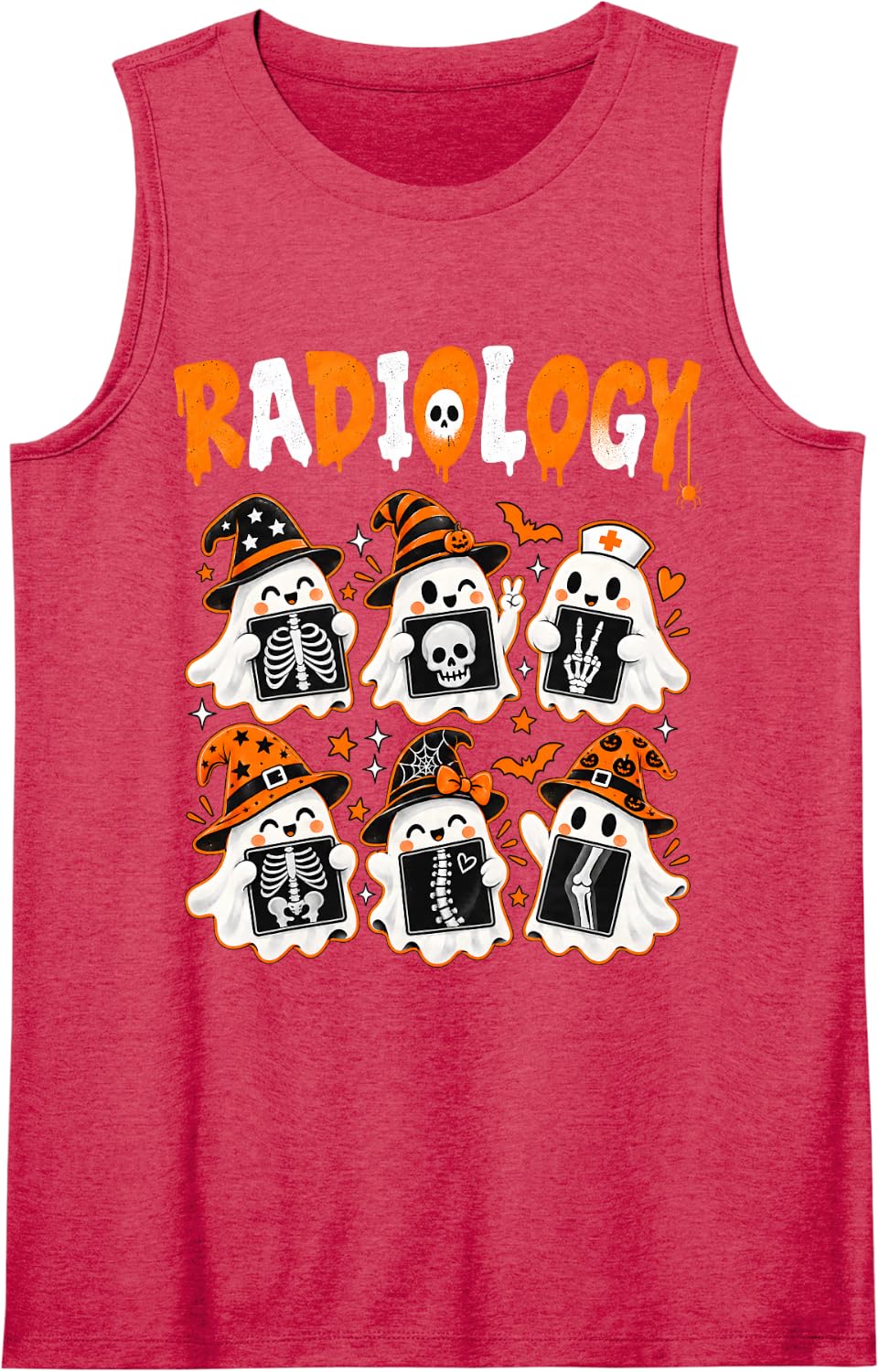 Radiology Halloween Ghosts Spooky Rad Tech X-Ray Vbrant Sleeveless Tank Top - Red