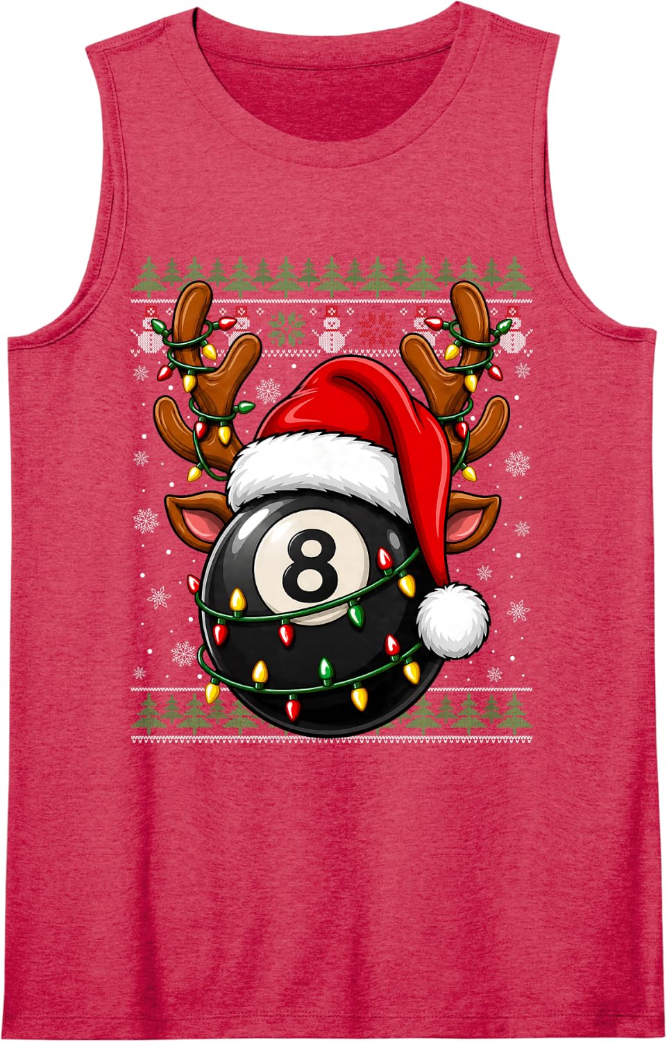 Billiards 8 Ball Christmas Lights Ugly Sweater Festive Xmas Tank Top - Red