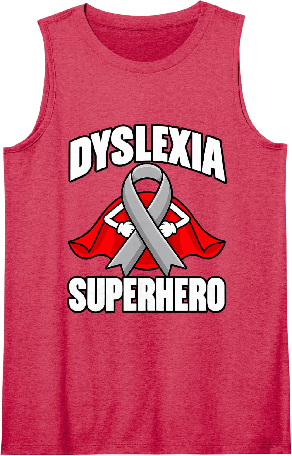 Dyslexia Superhero Silver Ribbon Awareness Support Sleeveless Tank Top - Red