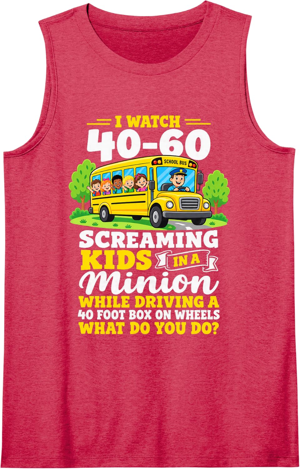 Cute Cartoon School Bus Driver with Happy Kids Sleeveless Tank Top - Red