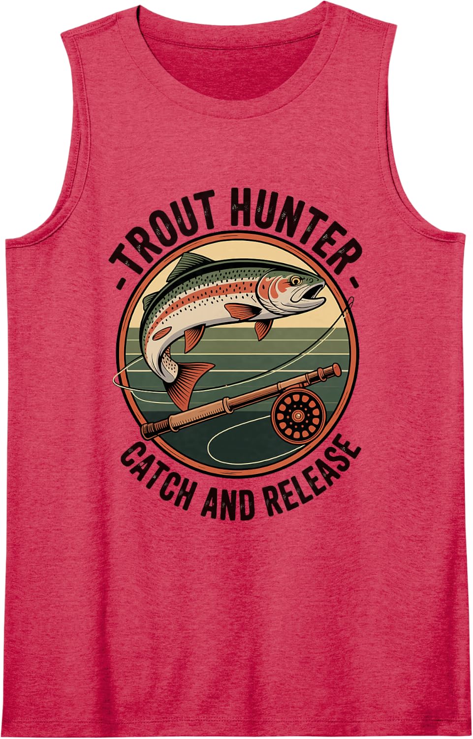 Trout Hunter Catch and Release Fishing Sleeveless Tank Top - Red