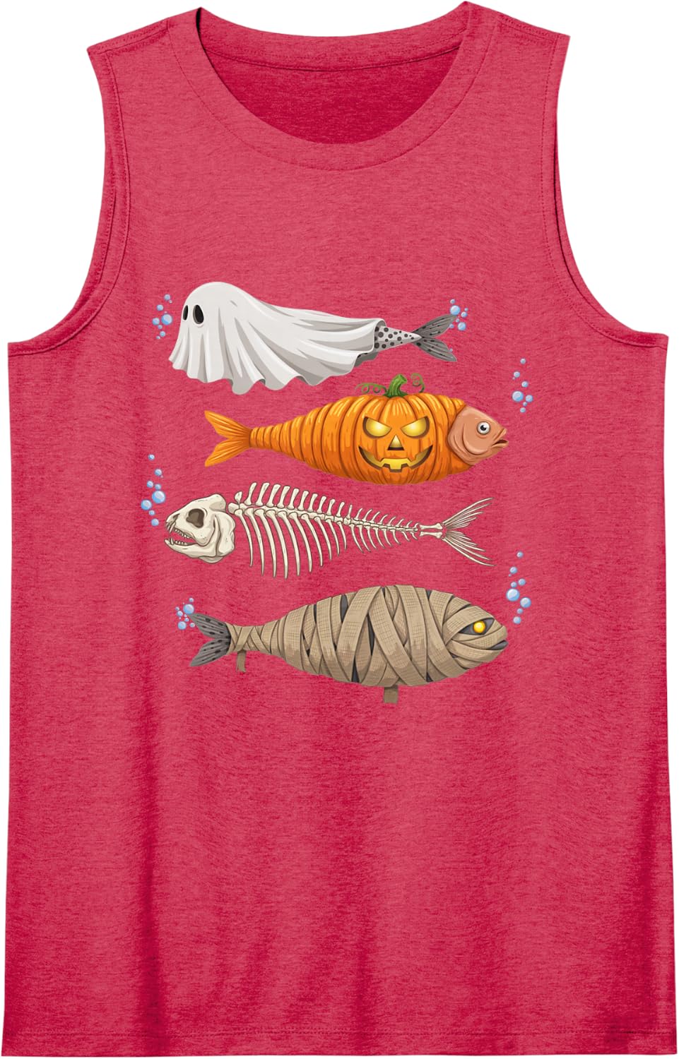 Trout Fish Ghost Pumpkin Skeleton Mummy Halloween Tank Top - Red