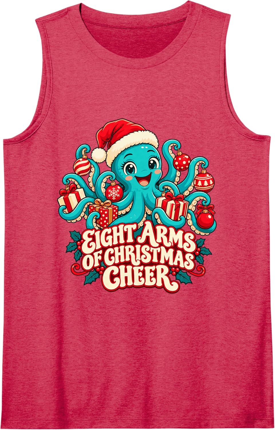 Christmas Octopus with Ornaments and Presents Sleeveless Tank Top - Red