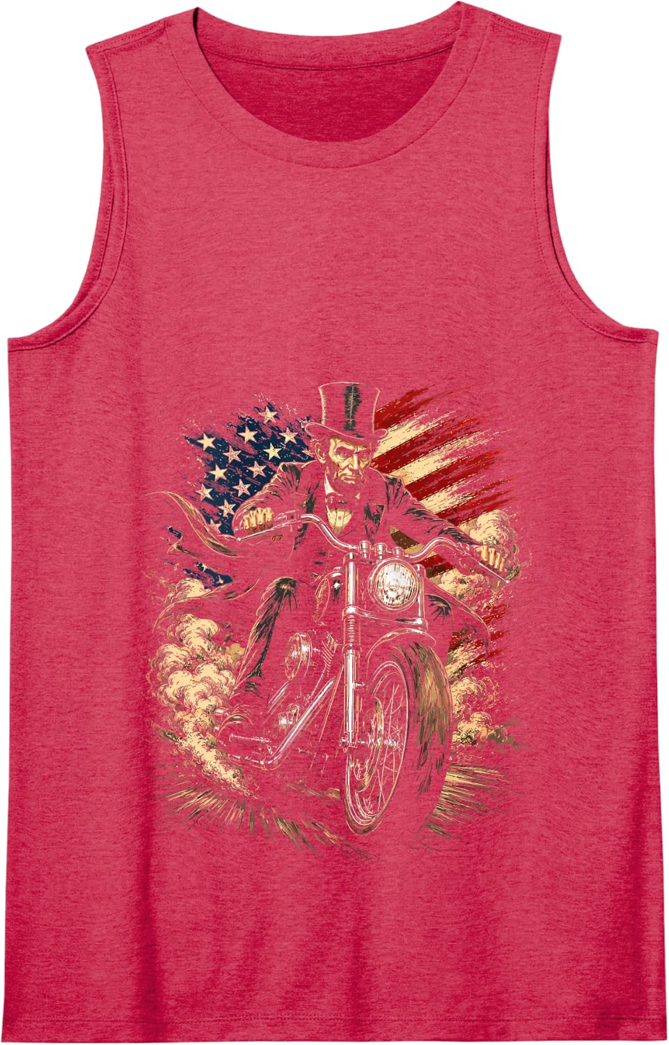 President Abraham Abe Lincoln Riding a Motorcycle Design Tank Top - Red