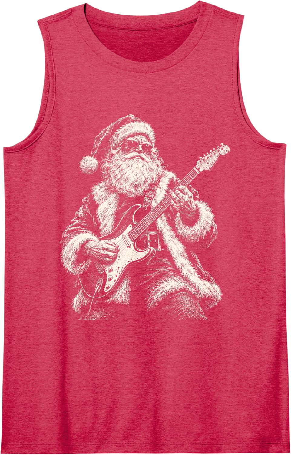 Funny Santa Playing Electric Guitar Rock Santa Christmas Sleeveless Tank Top - Red