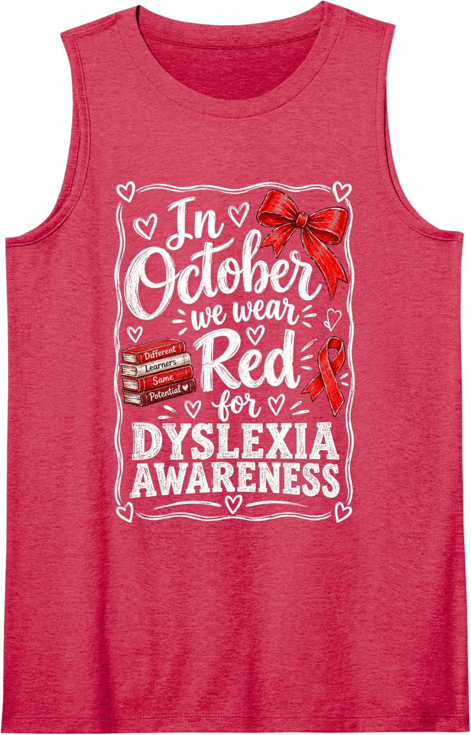 in October We Wear Red Dyslexia Awareness Reading Support Sleeveless Tank Top - Red