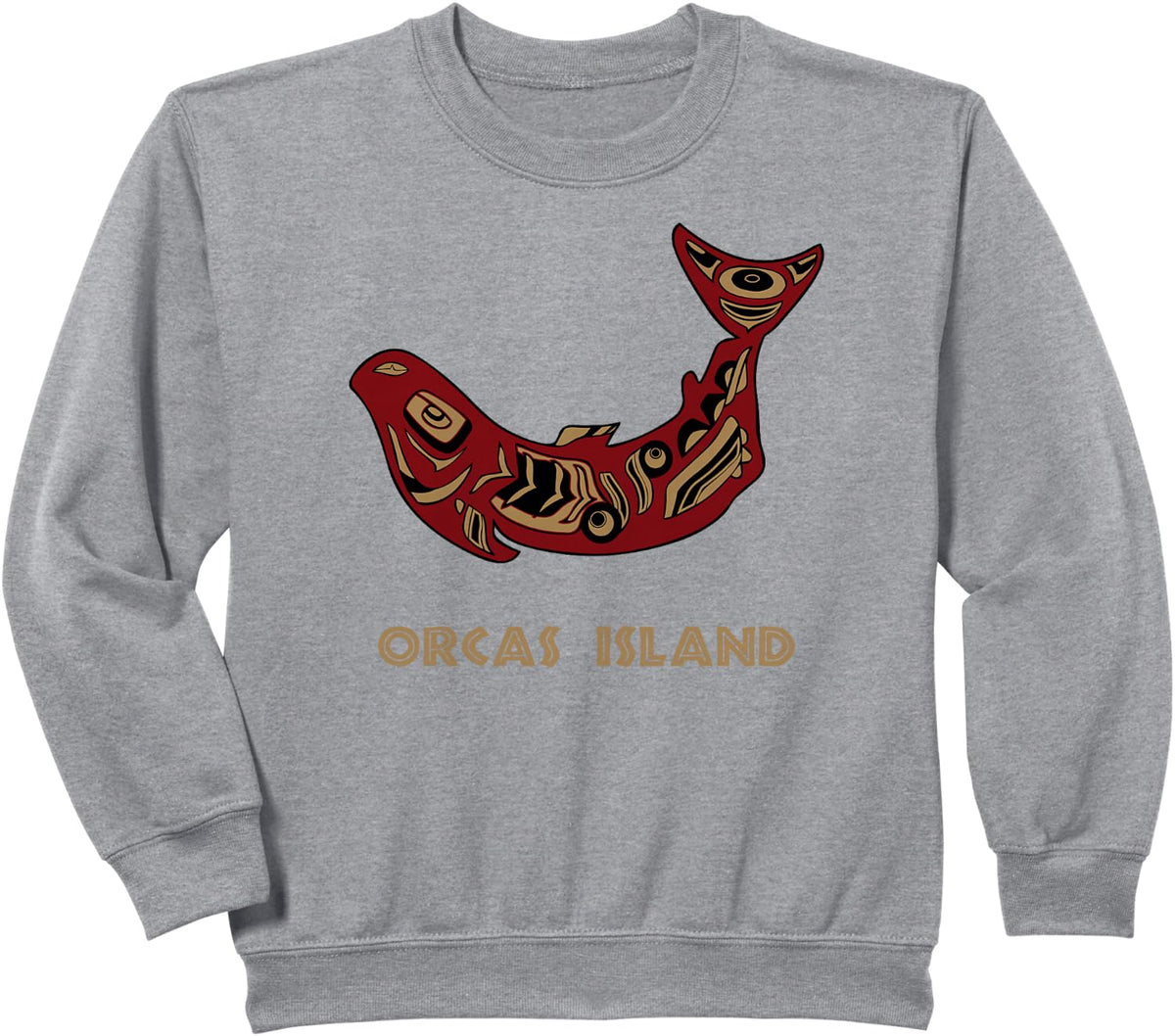 Orcas Island Washington Native American Salmon Fishermen Art Sweatshirt - Heather Grey