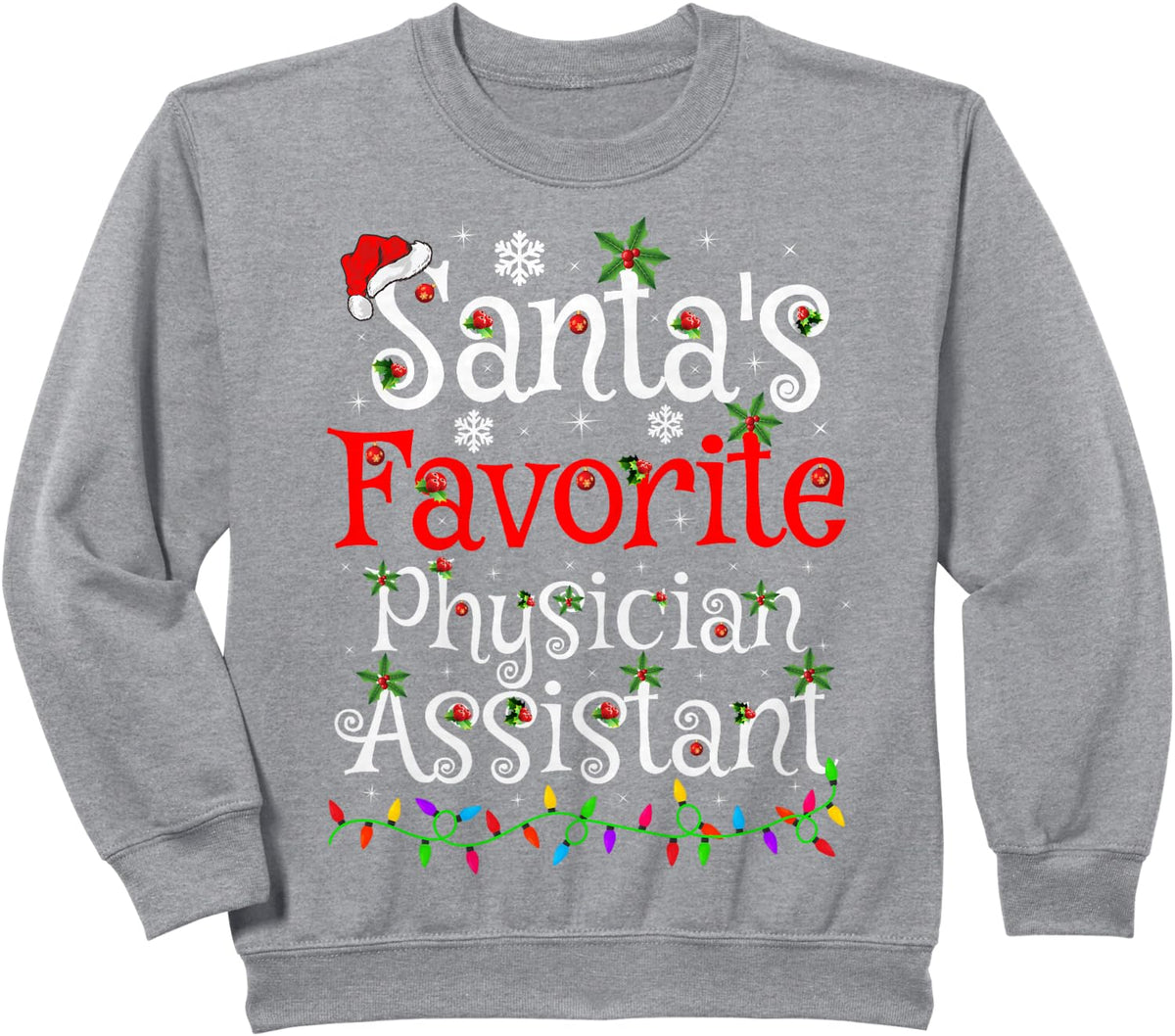 Xmas Lighting Santa's Favorite Physician Assistant Christmas Sweatshirt - Heather Grey