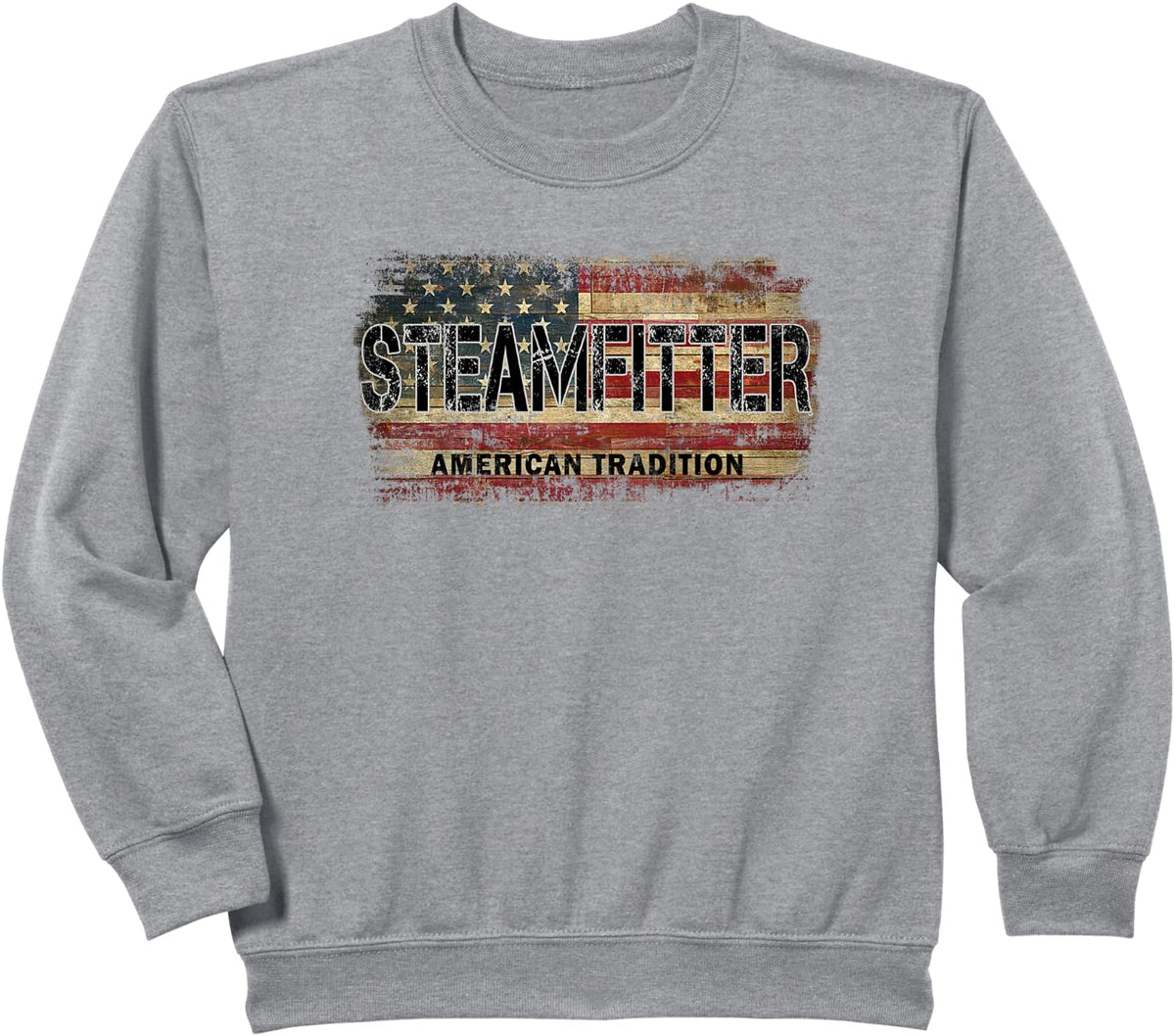 American Flag Vintage Steamfitter Sweatshirt - Heather Grey