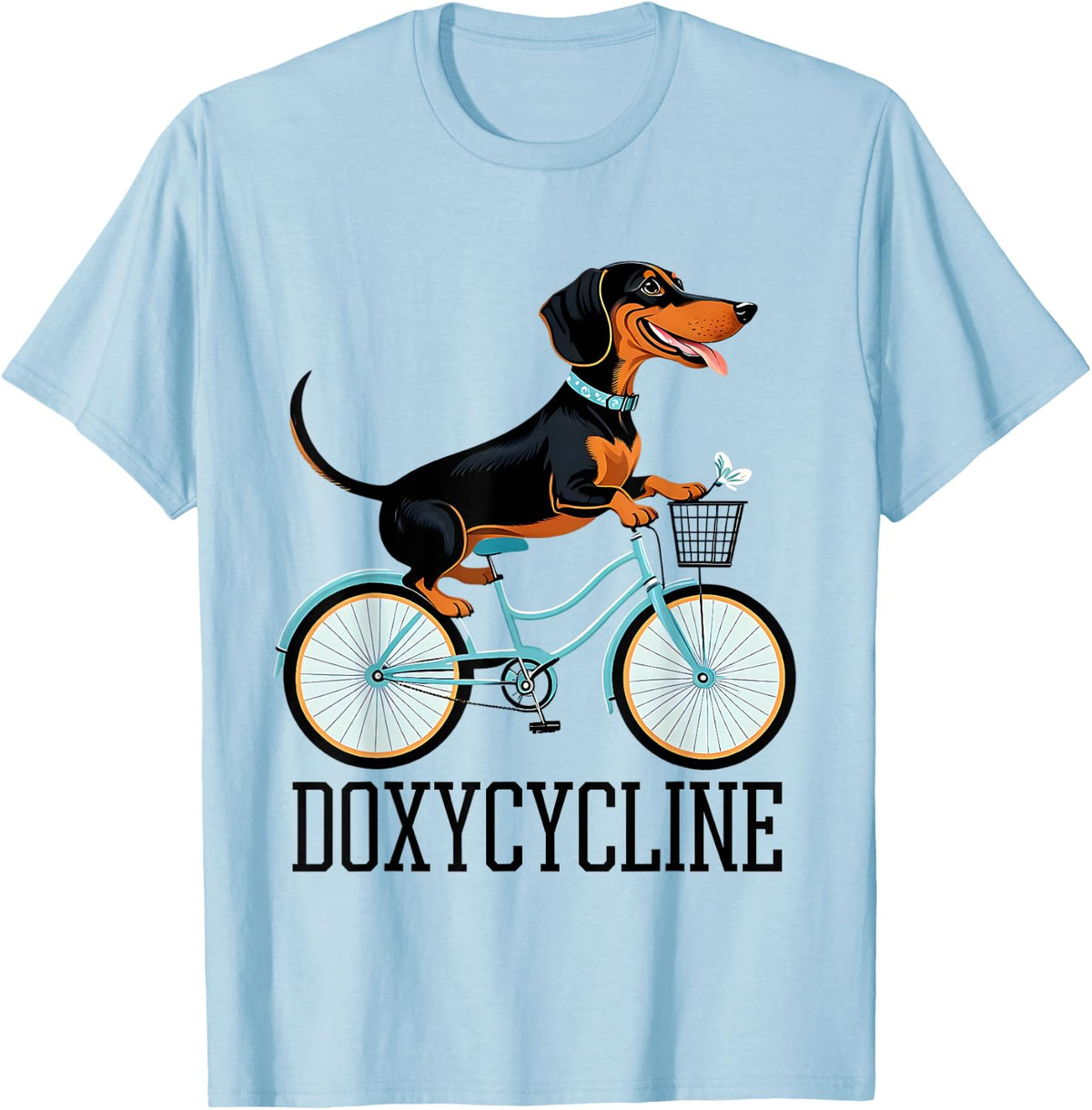 Dachshund on Bicycle Doxycycline Pharmacy Pun DogPharmacist T-Shirt - Baby Blue