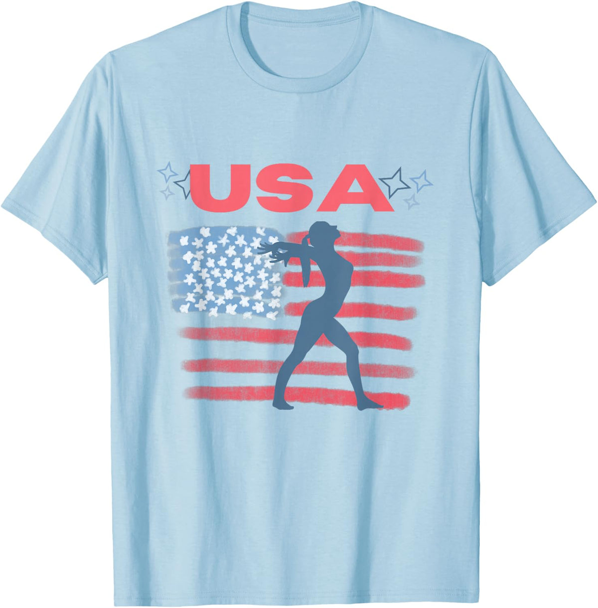 Cute Gymnastics American Flag Star for Patriotic USA Gymnast T-Shirt - Baby Blue