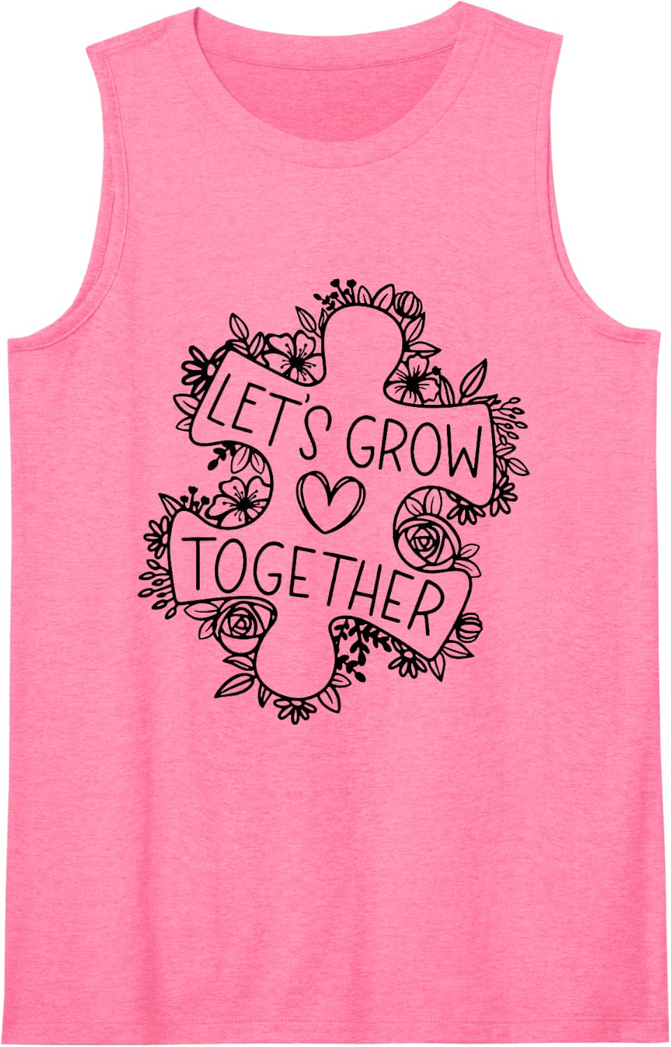 Let's Grow Together Autism Awareness Month Sleeveless Tank Top - Pink