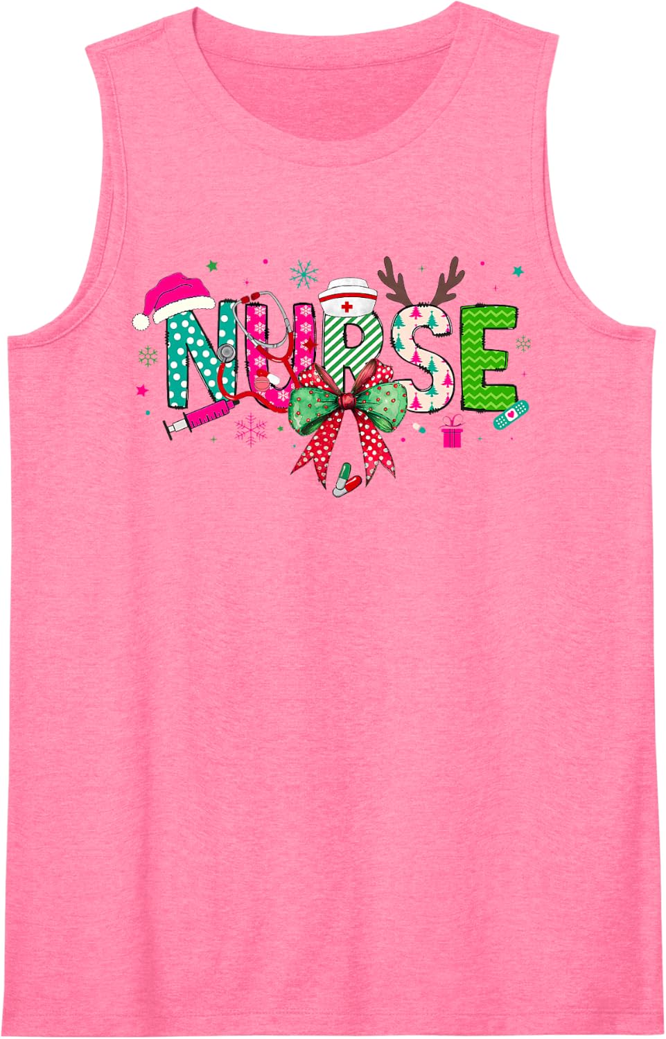Christmas Nurse Stethoscope Xmas Coquette Bow Nursing School Sleeveless Tank Top - Pink