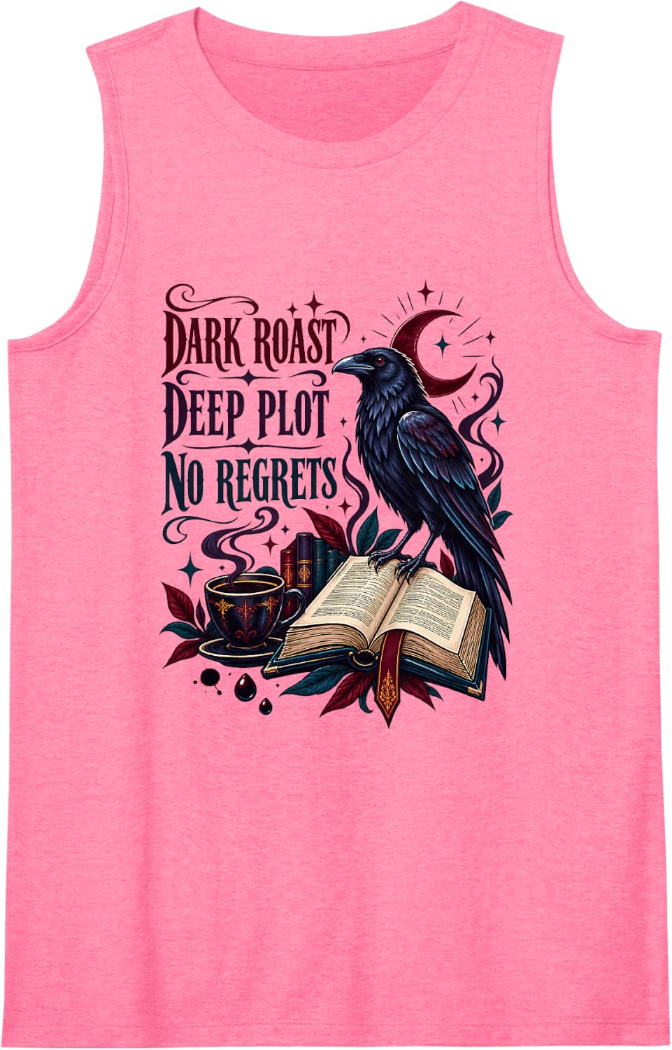 Gothic Book Lover Raven Coffee Dark Academia Reading Sleeveless Tank Top - Pink