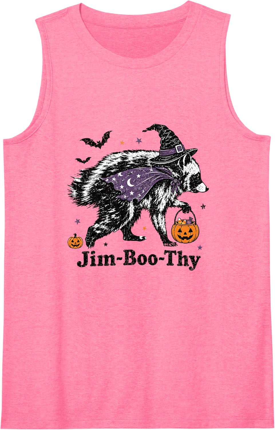 Jim-Boo-Thy Ghost Raccoon Funny Halloween Jimothy Meme Sleeveless Tank Top - Pink