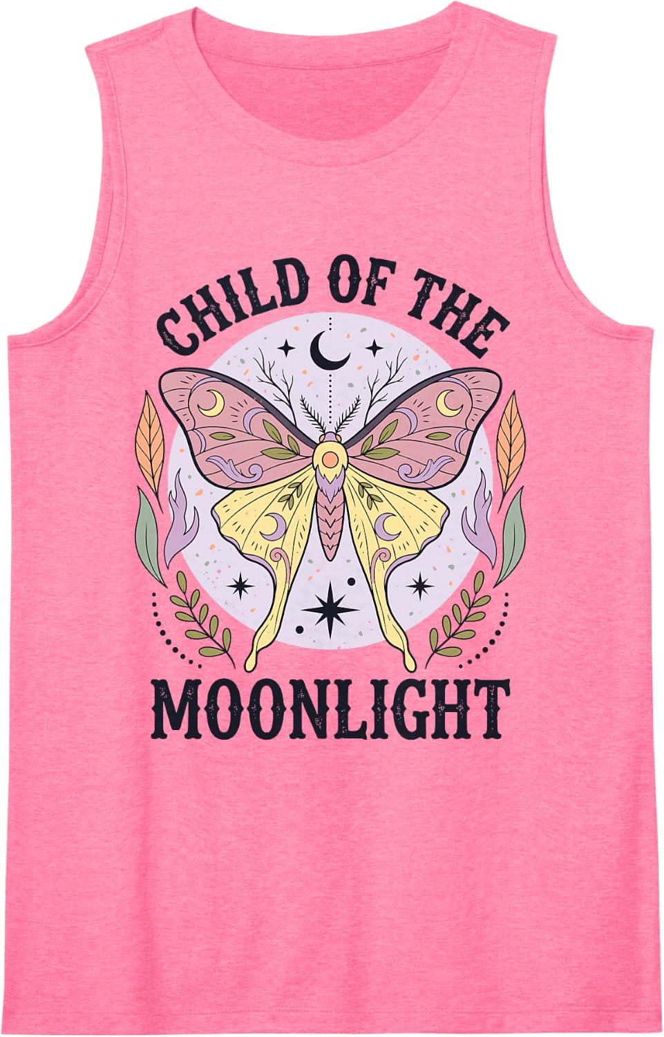 Luna Moth Celestial Moonlight Nature Lover Sleeveless Tank Top - Pink