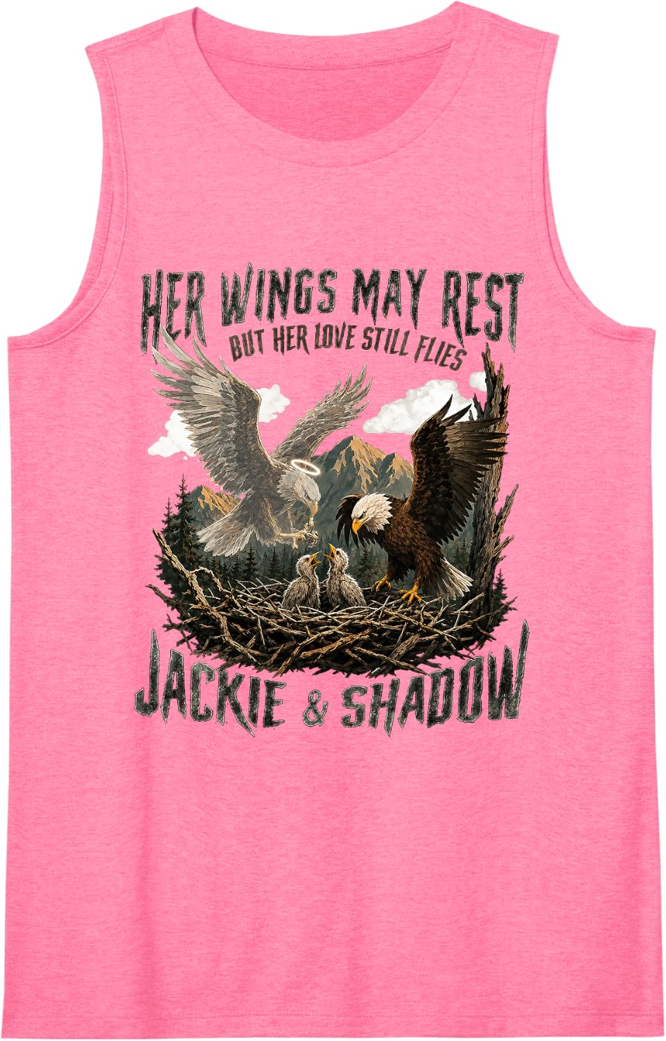 Jackie & Shadow Bald Eagle, Her Wings May Rest her Love Sleeveless Tank Top - Pink