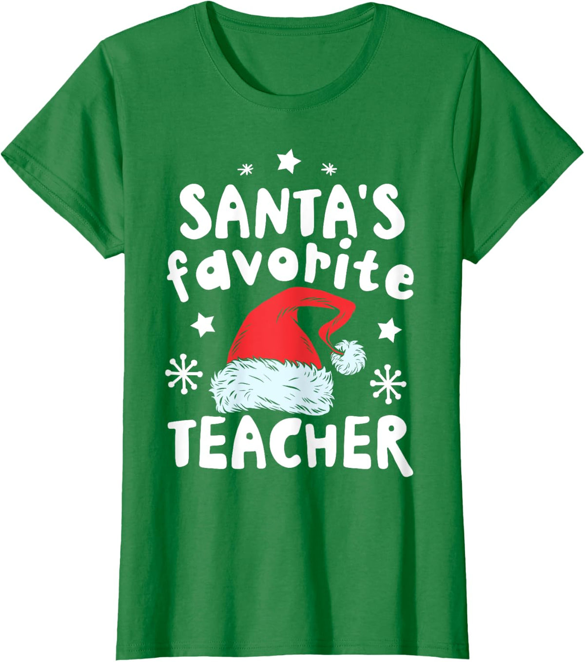 Santa's Favorite Teacher Christmas Women Men Santa Hat Xmas T-Shirt - Kelly Green