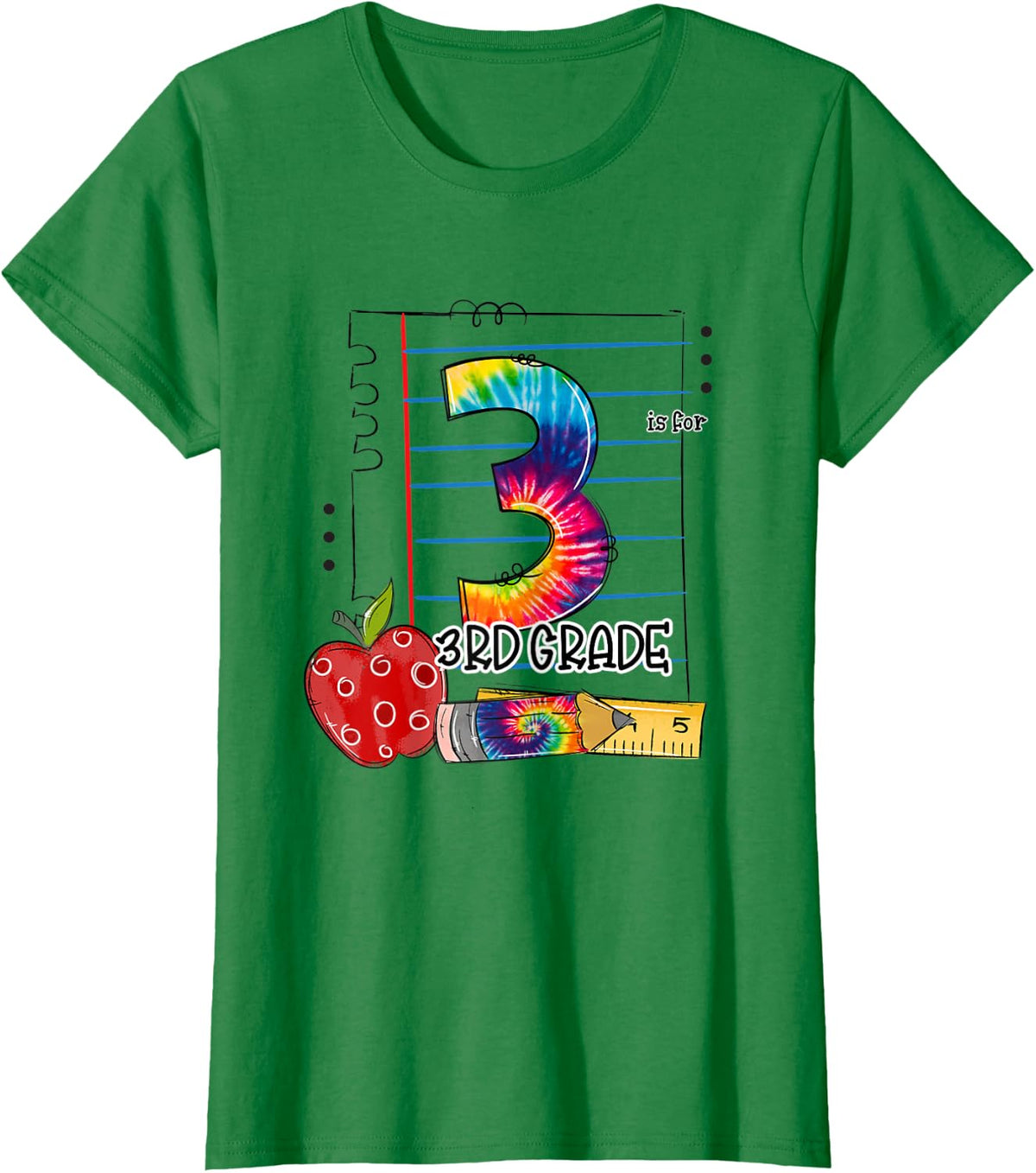 3rd Is For 3rd Grade Teacher First Day Of School Tie Dye T-Shirt - Kelly Green