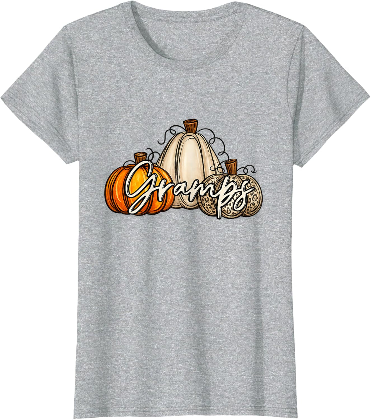 Gramps Pumpkin Leopard First Birthday Autumn Pumpkin T-Shirt - Heather Grey