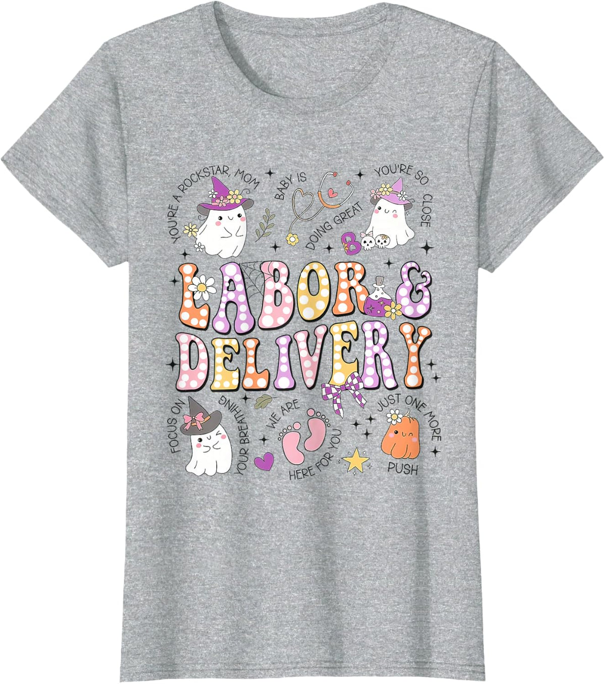 Halloween Labor and Delivery Nurse, Halloween L&D Nurse Tees T-Shirt - Heather Grey