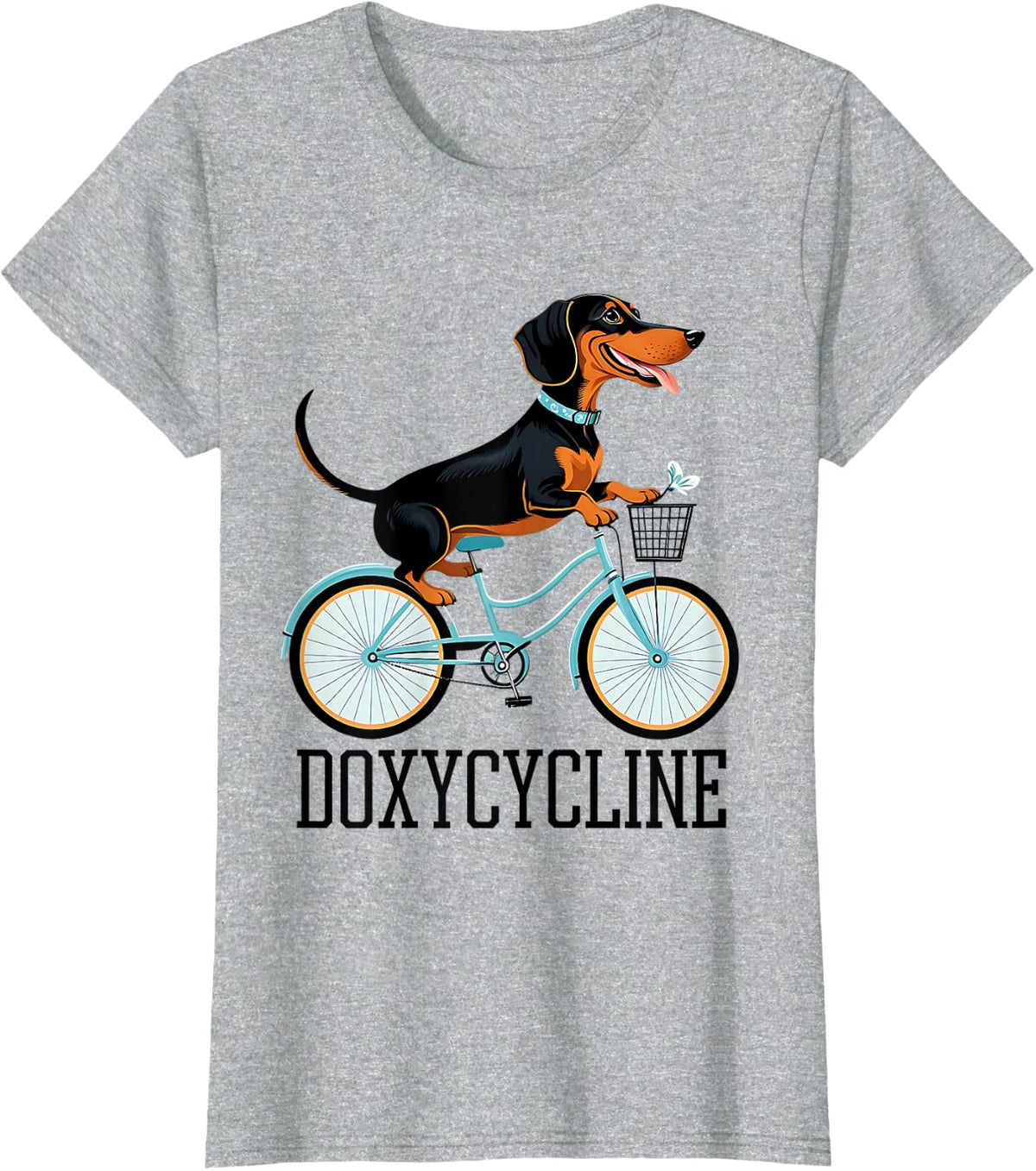Dachshund on Bicycle Doxycycline Pharmacy Pun DogPharmacist T-Shirt - Heather Grey