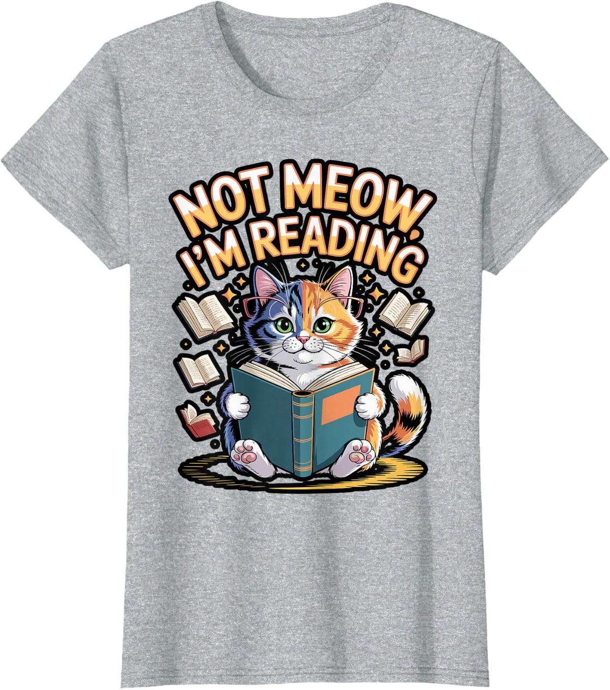 Not Meow I’m Reading Funny Cat Book Lover Librarian Teacher T-Shirt - Heather Grey