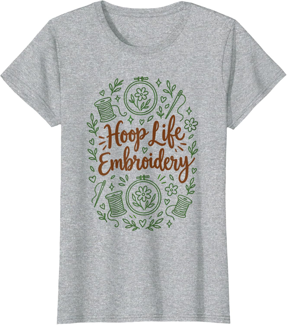 Hoop Life Embroidery Stitching Fan T-Shirt - Heather Grey