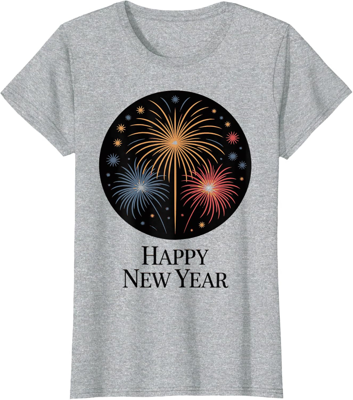 Minimalist Happy New Year Script Design T-Shirt - Heather Grey