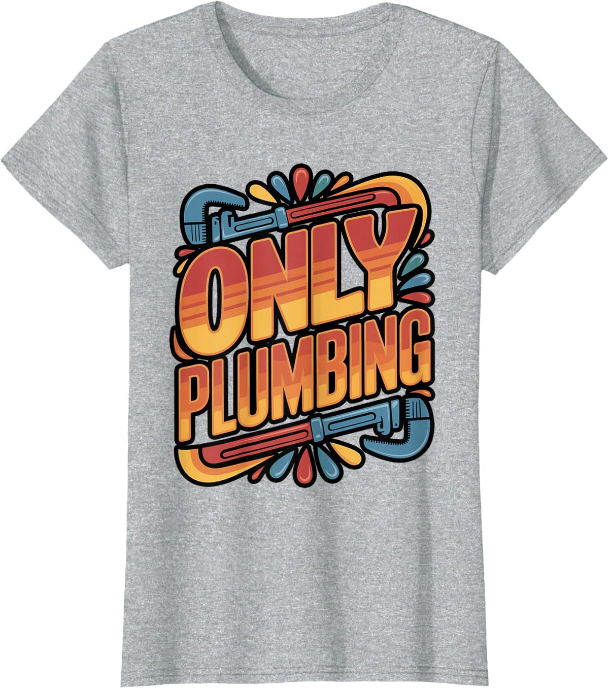 Only Plumbing Funny Lock Logo Wordmark T-Shirt - Heather Grey