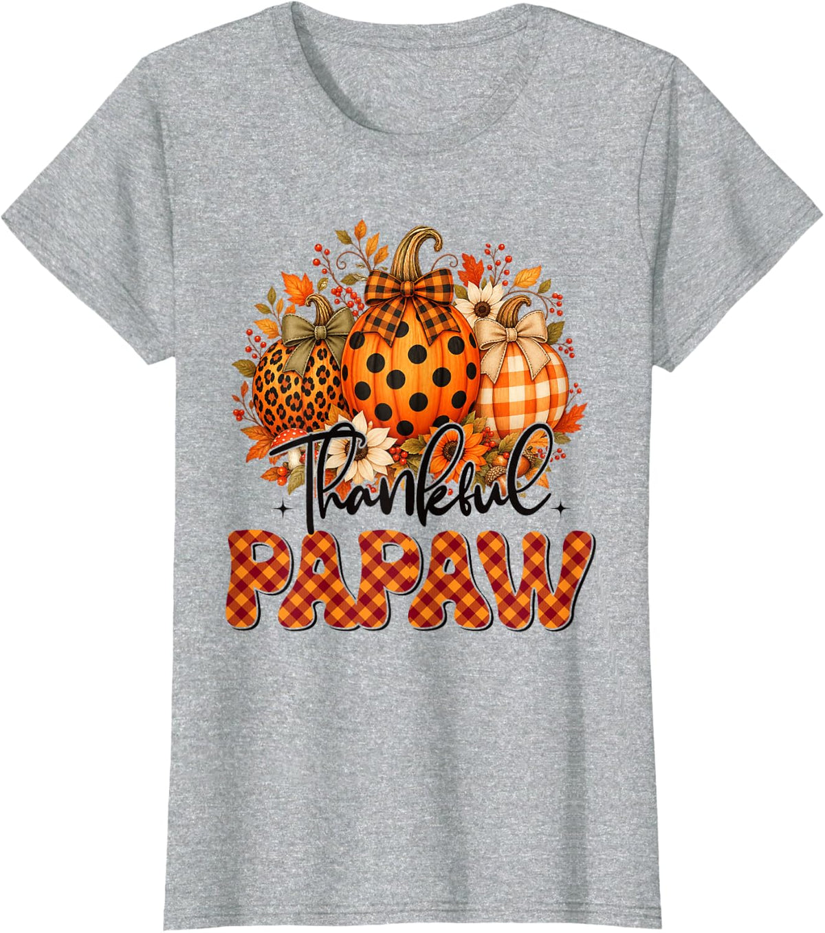 Thankful Papaw Fall Pumpkins Autumn Thanksgiving T-Shirt - Heather Grey