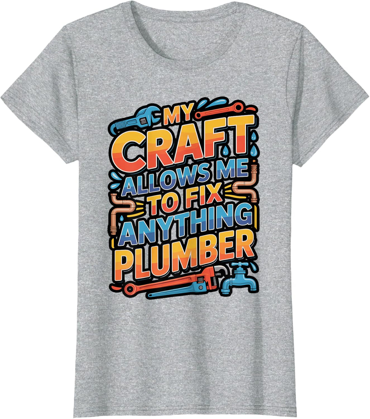 Plumber Skull and Tools Trade Pride Graphic T-Shirt - Heather Grey