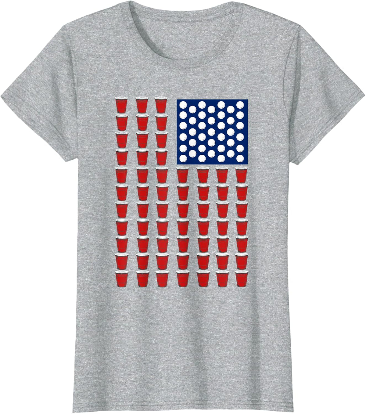 4th of July Trendy Red Solo Cup Beer Pong USA Flag T-Shirt - Heather Grey