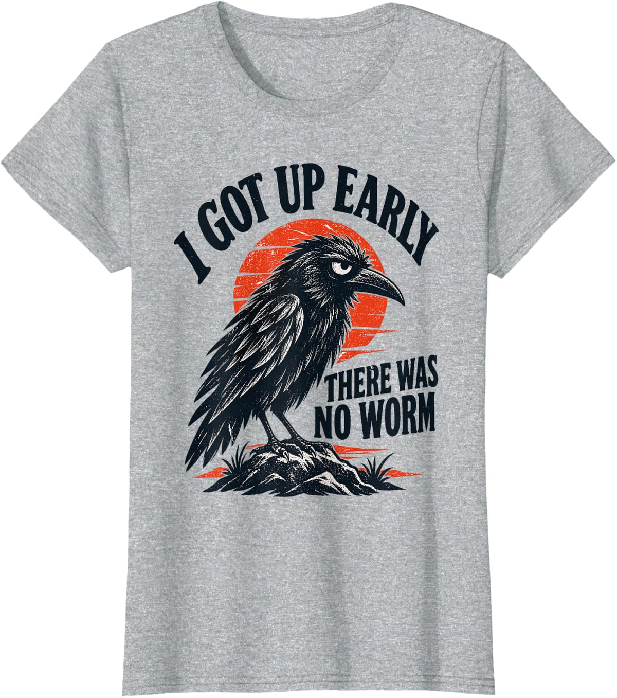 Funny Crow Early Riser No Worm Vintage Bird Graphic T-Shirt - Heather Grey