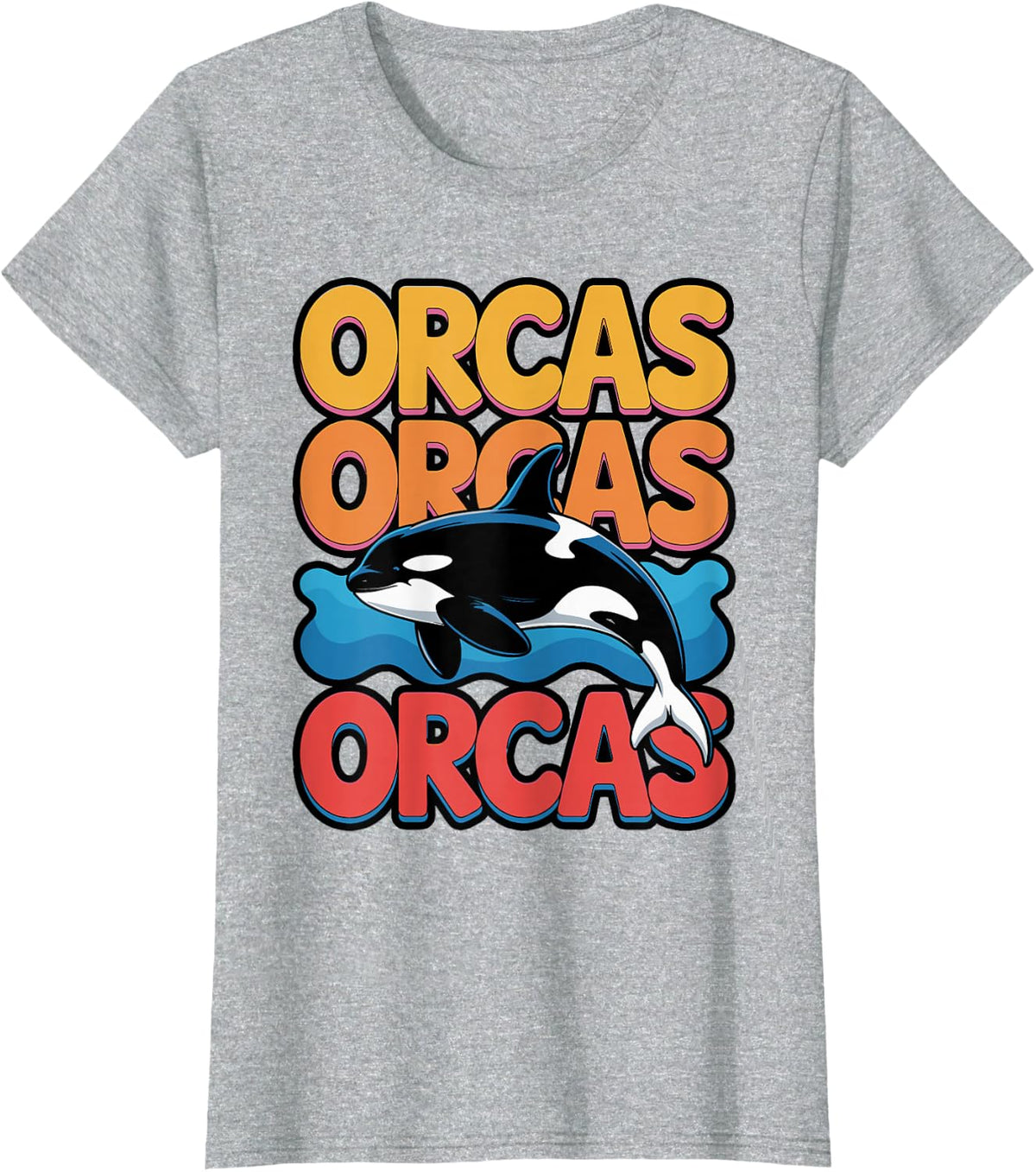 Retro Orca Repeat Groovy Ocean Design T-Shirt - Heather Grey