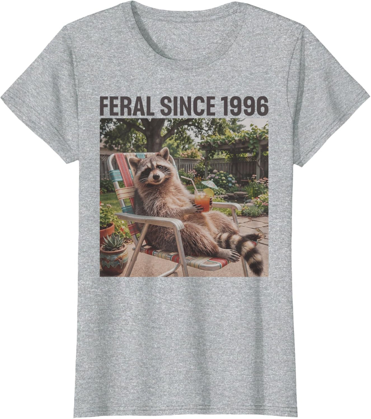 Feral Since 1996 Funny Raccoon Meme Vintage 30th Birthday T-Shirt - Heather Grey