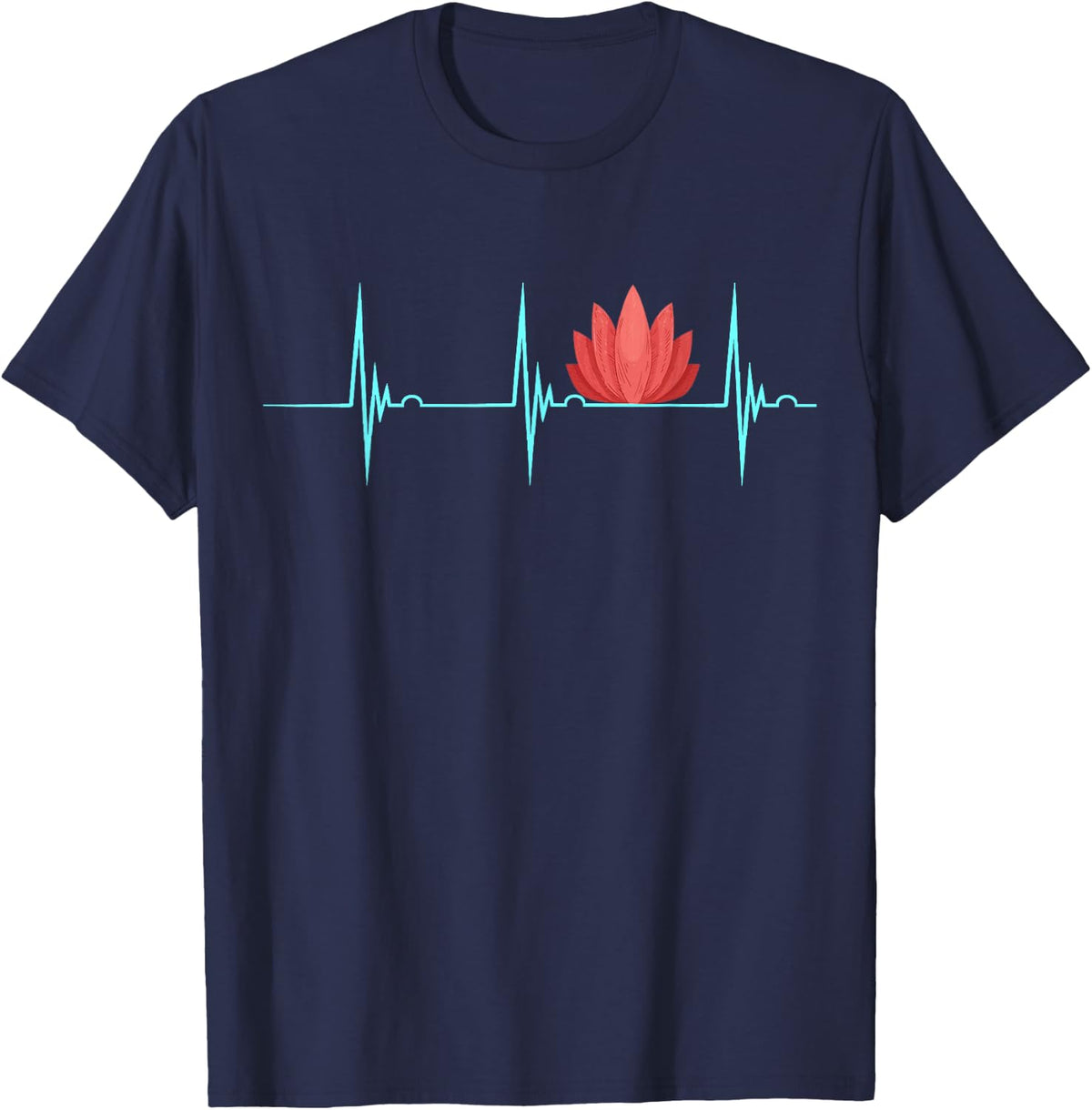 Massage Therapist Heartbeat EKG Pulse Namaste Flower Relax T-Shirt - Navy Blue