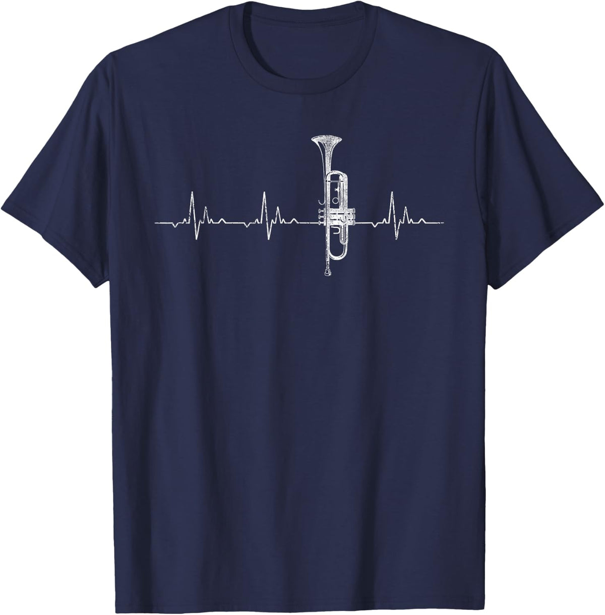 Trumpet Heartbeat Funny Musician T-Shirt - Navy Blue