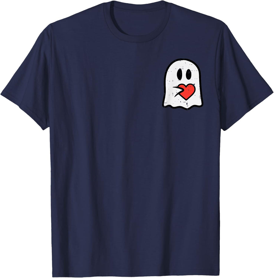 Valentines Day Ghost Heart Pocket Cute My Boo Men Women Kids T-Shirt - Navy Blue