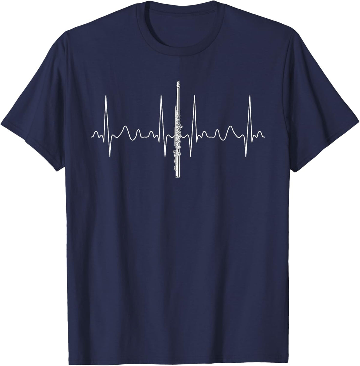 Orchestra Flutist Musician Gift Heartbeat Flute T-Shirt - Navy Blue