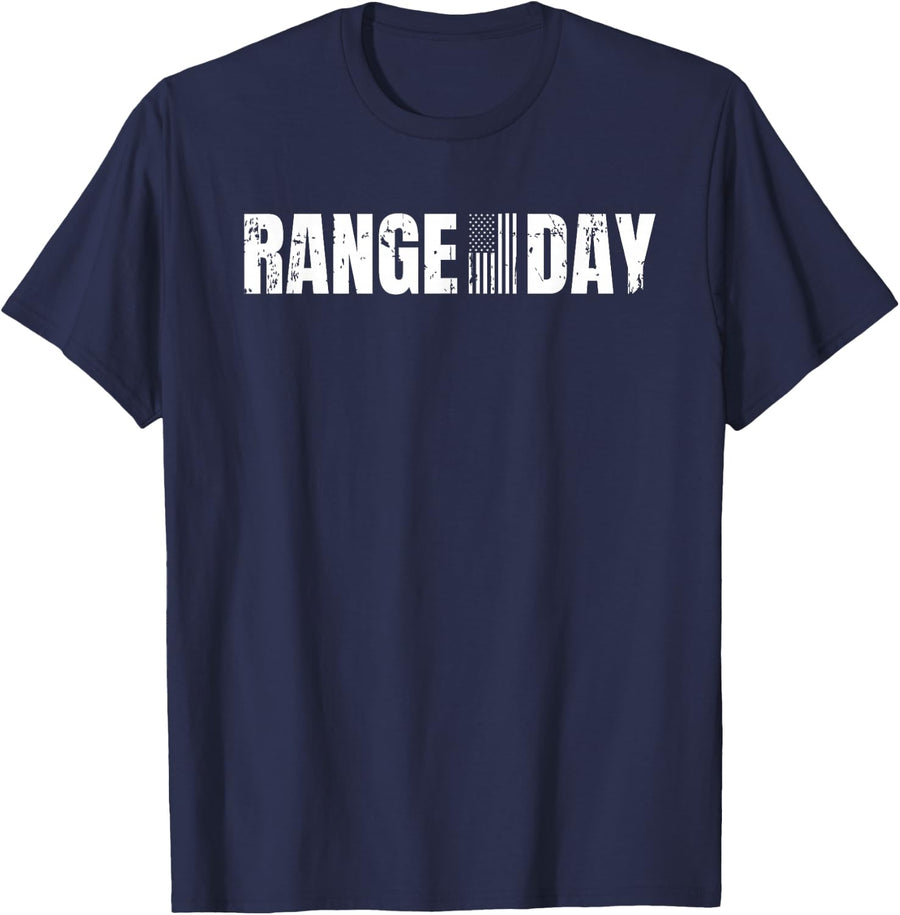 Range Day American Flag Patriotic Shooting Range T-Shirt - Navy Blue