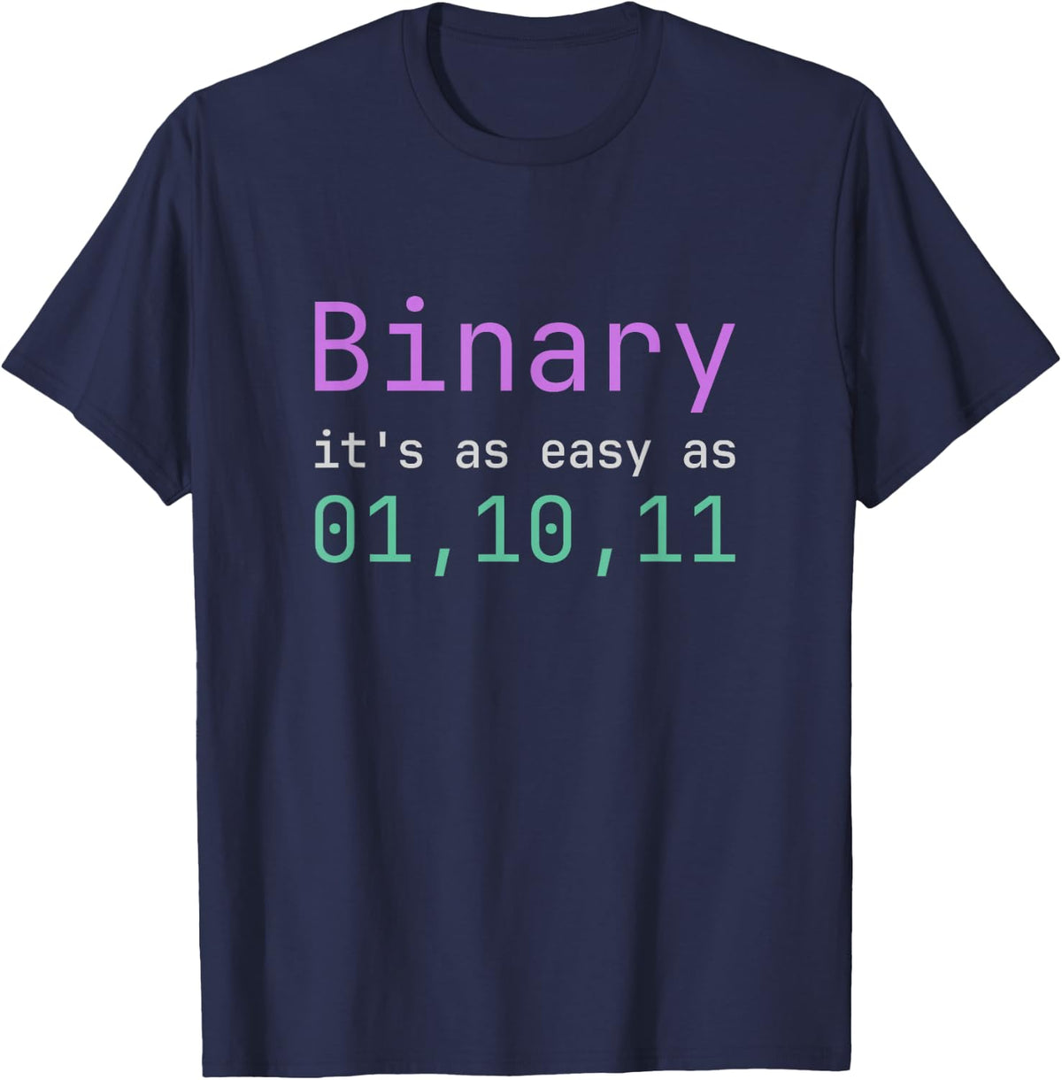 Binary It's As Easy As 01 10 11 Funny Programming Humor T-Shirt - Navy Blue